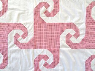 Antique 1940 ' s Handmade Hand Stitched Red & White Pinwheel Quilt Top 85x57 2