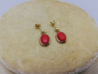 Antique Vintage 14k Gold Red Coral Earings
