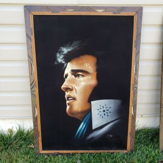 Vintage David Ortiz Velvet Elvis Painting 24 X 36 Rustic Frame Signed