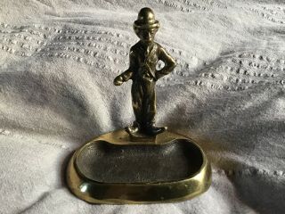 Vintage Charlie Chaplin Tramp Figure Brass Ashtray,  Toothpick,  England 4” Tall