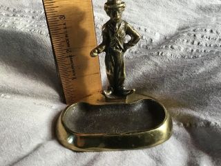 Vintage Charlie Chaplin Tramp Figure Brass Ashtray,  Toothpick,  England 4” Tall 2