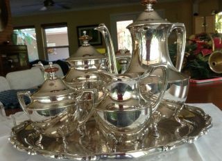 Vintage Silver Plate Tea Set 5 Pics Plus Tray