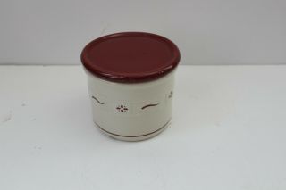 Longaberger Woven Traditions Pottery Red/white 1 Pint Salt Crock With Coaster