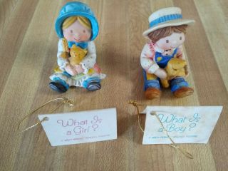 2 Holly Hobbie Ragdoll Figurines - Vintage 1980 - What Is A Boy? What Is A Girl?