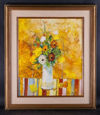 Large Post - Impressionist Still Life Oil Painting " Flowers In Vase "
