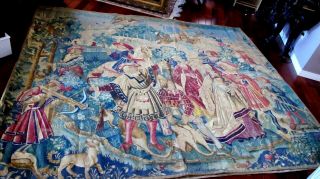 19th Century French Aubusson Style Tapestry Royal Hunt With Falcons 82 " X 96 "