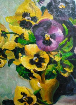 Vintage Pansy Pansies Floral Still Life Flowers Oil Painting On Canvas Framed