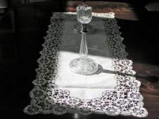 Antique Hand Made Bobbin Lace Table Runner Dresser Scarf 53 1/2 " By 20 "