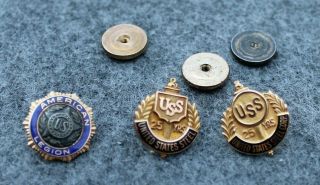 3 Vtg 10k Gold Service Award Pins United States Steel American Legion 7.  88 Grams