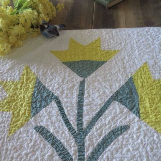 Large Vintage Yellow Carolina Lily Table Quilt 23x25 " Runner Farmhouse Cottage
