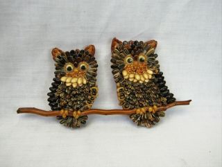 Owl Wall Plaque Vintage Rare Handmade Wood And Seed Bird Art