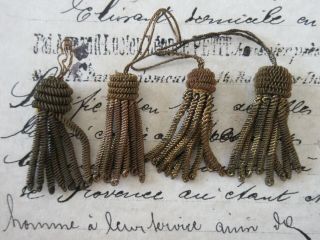 4 Vintage/antique French Goldish Metallic Bullion Tiny 1 1/2 " Tassel Fringe