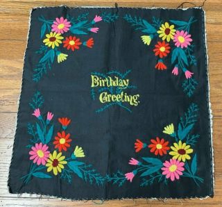 Jewel Tones C 1900s Pa Birthday Greetings Quilt Vintage Block Mennonite Black