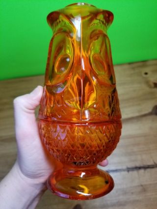 Vintage Viking Glass Owl - Orange - Fairy Candle Tea Light Lamp Mid Century 7 "