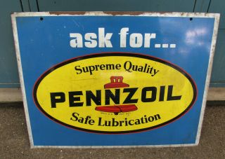 Vintage Double Sided Ask For Pennzoil Advertisement Sign 22 1/2 " X 18 "