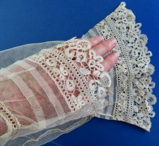 A Victorian Engageant Sleeves With Hand Made Honiton Lace Cuffs