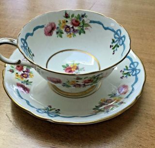 Vintage Paragon Bone China Tea Cup & Saucer Double Stamp Bows Ribbons 3pc
