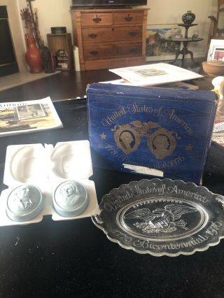 Vintage Bicentennial Eagle Clear Glass Plate Tray Avon With Soaps.