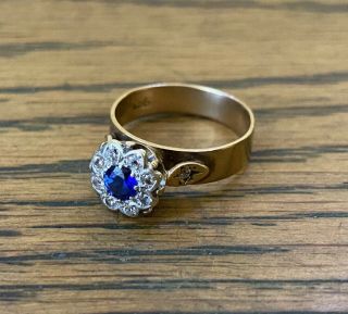 Vintage 9ct Yellow Gold Ring With Created Sapphire Size N