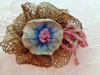 HANDMADE FLOWER 1920 ' S FRENCH SILK OMBRE METALLIC LACE FRENCH SILK CHENILLE 2