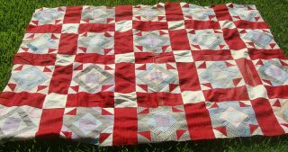 19th C All Hand Stitched Cotton Patchwork Quilt Top 76 " X 59 "