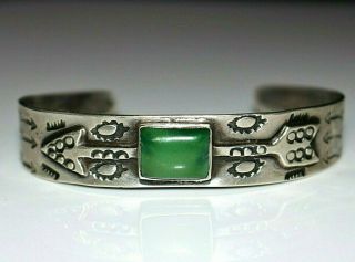 Vintage Navajo Fred Harvey Era Green Turquoise Arrow Cuff Bracelet,  Sterling