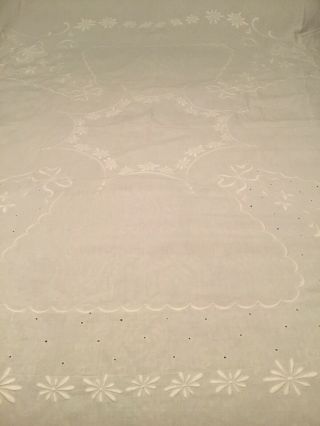 Antique Irish Linen Bedspread.  With Whitework Embroidery