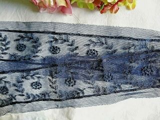 Antique/vintage Length Of Blue Embroidered Cotton/rayon Lace 7 Yards