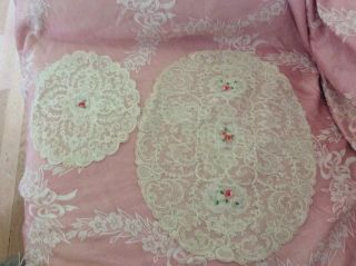 Antique Pristine Lace And Petite Point Matching Doilies,  2
