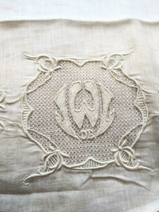 Exceptional Finely Embroidered / Drawnwork Handkerchief Linen Pillowcase