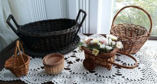 6 Vintage Collectible Mini Small Hand Woven Wicker Basket Doll House Easter Japa