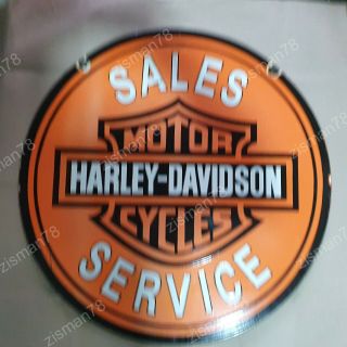 Harley Davidson Sales Service 2 Sided Vintage Porcelain Sign 30 Inches Round