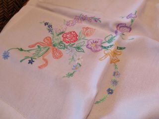 Vintage Retro Irish Linen Embroidered Table Cloth Floral 44 " X 48 "