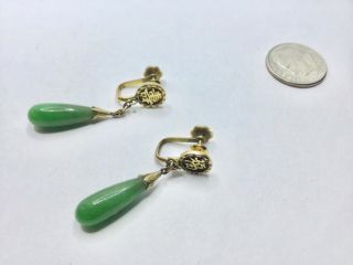 Vintage Estate 14k Yellow Gold Quality Jadeite Jade Teardrop Earrings,  4.  8 Gr.