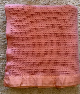 Vintage 1960s Retro Moderna Cel Pure Wool Blanket Throw Large 200cm Pink