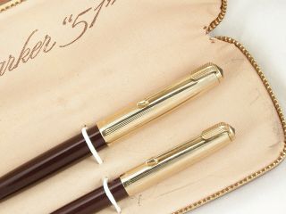 Vintage First Year 1948 Parker 51 Fountain Pen Set Case Gold Caps Restored