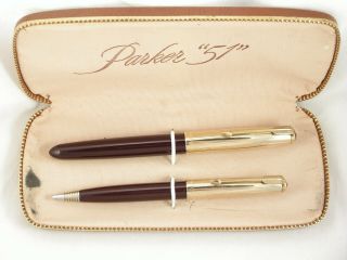 VINTAGE FIRST YEAR 1948 PARKER 51 FOUNTAIN PEN SET CASE GOLD CAPS RESTORED 2