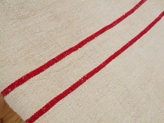 Vtg Antique Red Stripe Hemp Linen Feed Sack Grain Bag King Pillowcase 38x21