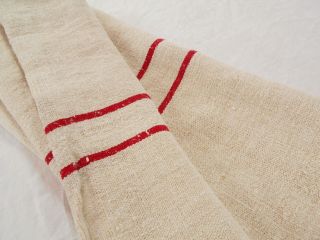 Vtg Antique RED STRIPE HEMP LINEN FEED SACK GRAIN BAG King Pillowcase 38x21 2