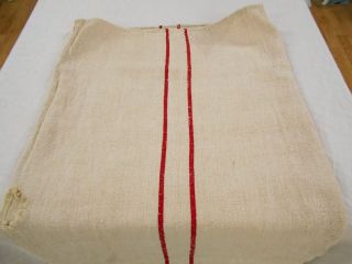 Vtg Antique RED STRIPE HEMP LINEN FEED SACK GRAIN BAG King Pillowcase 38x21 3