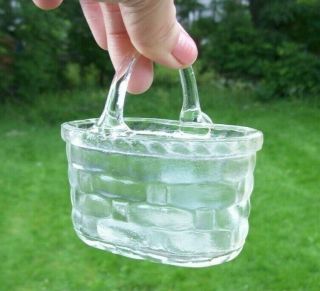 Vintage Miniature Clear Glass Basket Trinket Box Planter Fairy Garden Decor