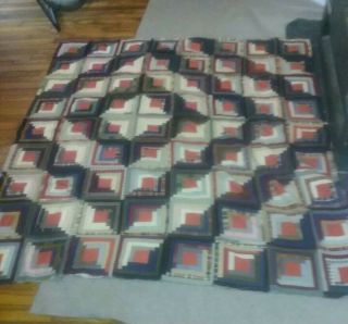 Antique Quilt Top Log Cabin Pattern Hand Sewn 1800s