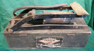 Vintage Dunlop Junior Tyre Foot Pump In Wooden Box With Paper Label