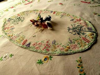 Vintage Hand Embroidered Tray Cloth - Assortment Of Little Flowers