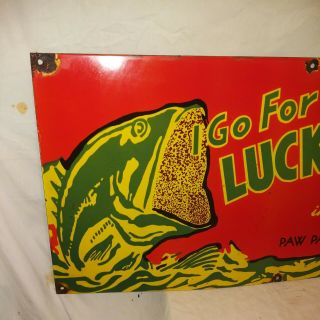 Vintage lucky lures Porcelain Enamel Sign 36 x 18 Inches 2