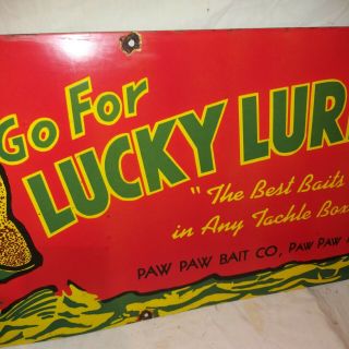 Vintage lucky lures Porcelain Enamel Sign 36 x 18 Inches 3