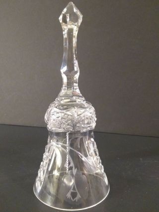 24 Lead Crystal Bell Etched Flowers Crystal Ringer 9 Inches Tall