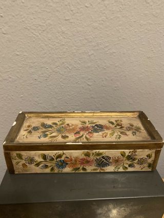 Vintage Hand Painted Vibrant Floral Motiff Wooden Box Trinket Storage