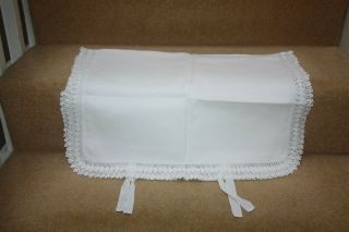 Vintage White Linen Pillowcase With Crochet Lace All Round Immaculate 5501