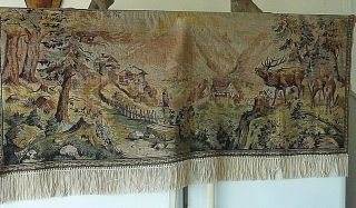 Estate Vintage European Tapestry - Deer,  Scenic,  Houses,  Virgin Mary Image